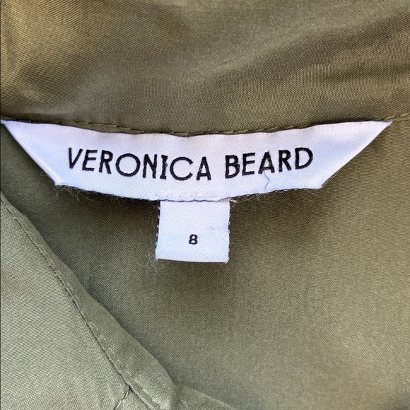 Veronica Beard Silk Jada Blouse Olive Green Button Front Long/Roll Sleeves 8 - Picture 11 of 12